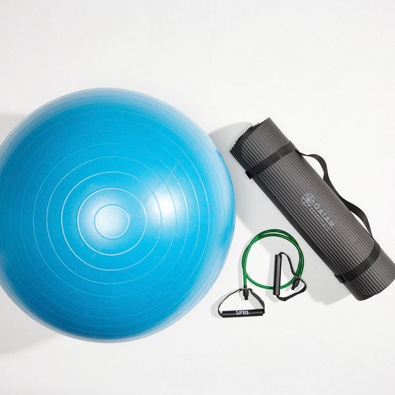 Fitness Bundle Balance Ball Kit (blue), Original Xertube (light), Fitness Mat and Sling (black)