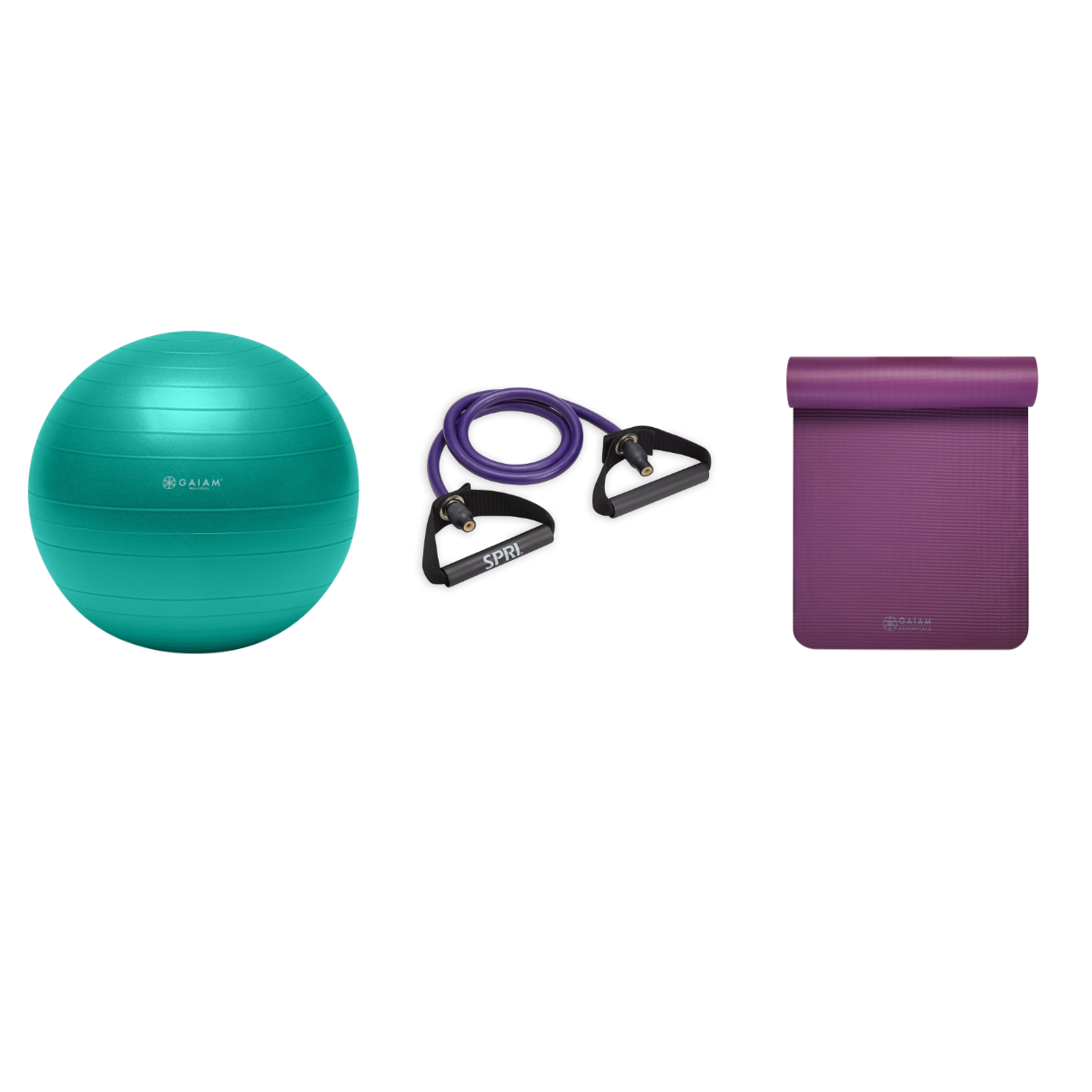 Fitness Bundle - Balance Ball (65cm), Xertube (Ultra Heavy), Fitness Mat (Purple)